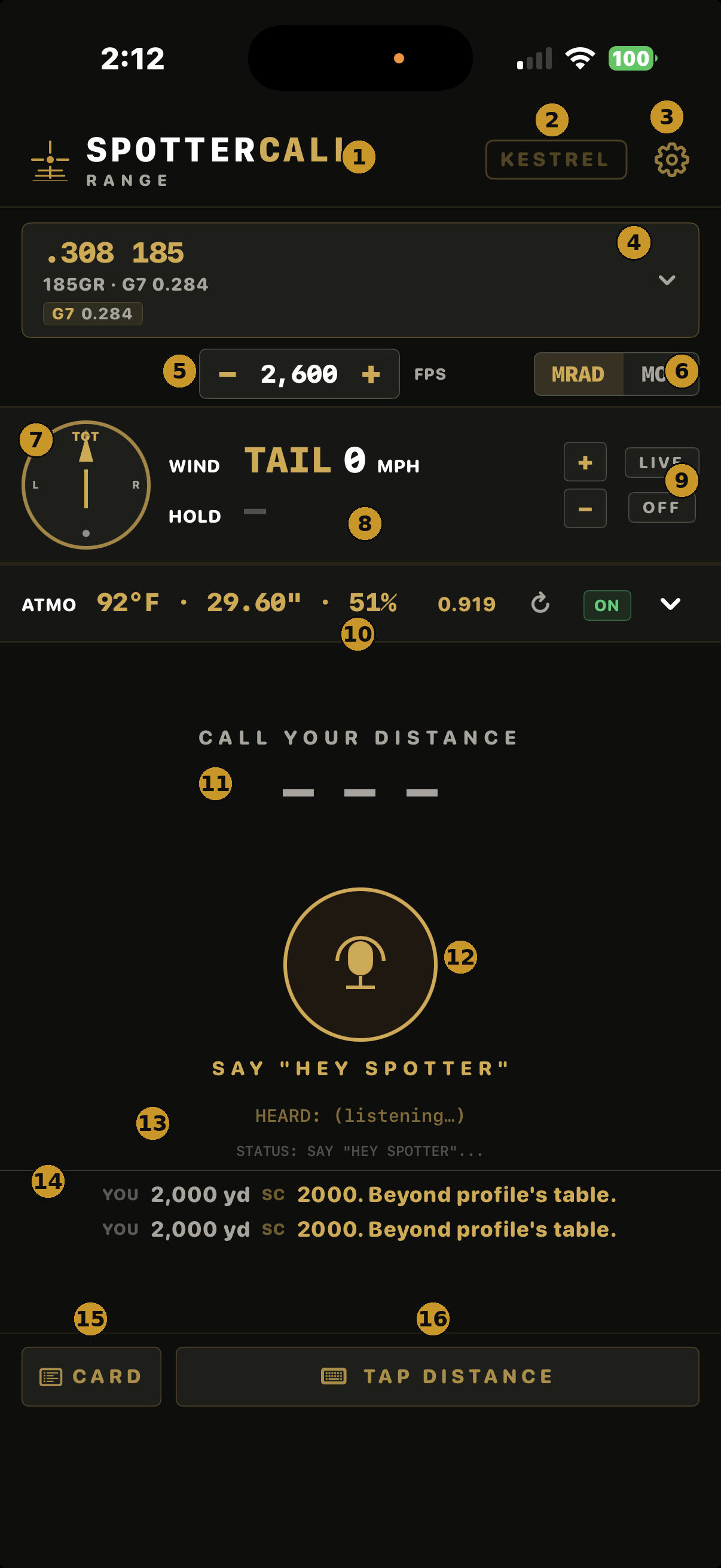 Annotated main screen